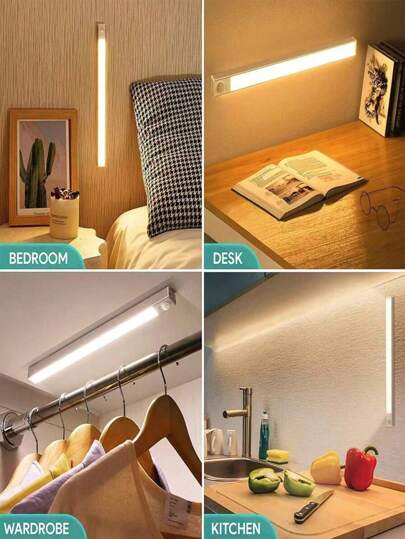 1 جهاز إضاءة بشاشة ليد لاسلكية بمستشعر حركة، ضوء ليلي قابل للشحن USB مغناطيسي (10/20/30/50 سم) للإضاءة الآمنة في المطبخ والغرفة والخزانة والدرج والممر