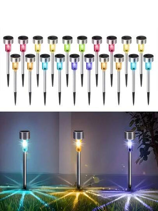 قطعتان - أضواء LED تعمل بالطاقة الشمسية، أضواء خارجية LED على عصا من الصلب المقاوم للصدأ، أضواء منظر طبيعي زخرفية تعمل بالطاقة الشمسية، مقاومة للرذاذ للخارج، مناسبة للأفنية والمروج والممرات والطرق والحدائق وحفلات الأعياد والمناسبات الخاصة وزينة عيد الميلا