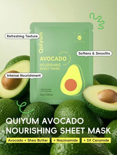 QUIYUM 1 طقم أقنعة وجه بنكهة الفواكه قيوم؛ البطيخ والحمضيات والجريب فروت والتوت الأزرق والأفوكادو، قناع ترطيب الوجه المناسب للبالغين والمناسب للسفر