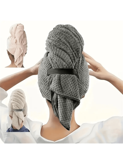 منشفة شعر سريعة الامتصاص والتجفيف للنساء - مصنوعة من البوليستر الناعم ، مثالية للشعر المجعد والطويل والكثيف مع حزام أسود آمن - مثالية للتجفيف والتصفيف ، ربطة شعر آمنة | عمامة شعر أنيقة | مصنوعة من مواد البوليستر الناعمة