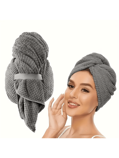 منشفة شعر سريعة الامتصاص والتجفيف للنساء - مصنوعة من البوليستر الناعم ، مثالية للشعر المجعد والطويل والكثيف مع حزام أسود آمن - مثالية للتجفيف والتصفيف ، ربطة شعر آمنة | عمامة شعر أنيقة | مصنوعة من مواد البوليستر الناعمة