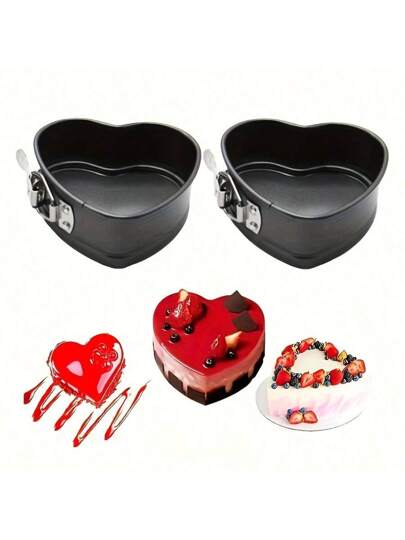 قالب فرن بقاع قابل للفصل على شكل قلب (4.13 بوصة)، قالب فرن غير لاصق ربيعي لتحضير الكيك الجبني والبيض المقلي والهلام والطبقات الكعكة المناسبة لحفلات الزفاف، قاعدة قابلة للإزالة وغير منفذ، مجموعة أدوات خبز، أدوات مطبخ