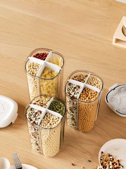 1 حاوية مختومة مقسَّمة ، جرار حبوب و حبوب للمطبخ ، صندوق تخزين حصص للمطبخ ، صندوق تخزين معكرونة ، صندوق تقسيم الحبوب والحبوب المنزلي