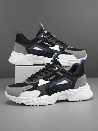أحذية رياضية كلاسيكية عصرية للرجال ذات تكوين لوني وبنمط الرباط، شخصية تنفس شبكي في الهواء الطلق منخفضة الأعلى، أحذية جري كاجوال