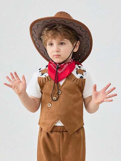 قبعة كاوبوي غربية للأطفال، قبعة للحماية من الشمس للخارج، قبعة كوستيوم كاوبوي من السهوب المغولية، قبعة بريشة لأداء المسرح ، قطعة واحدة