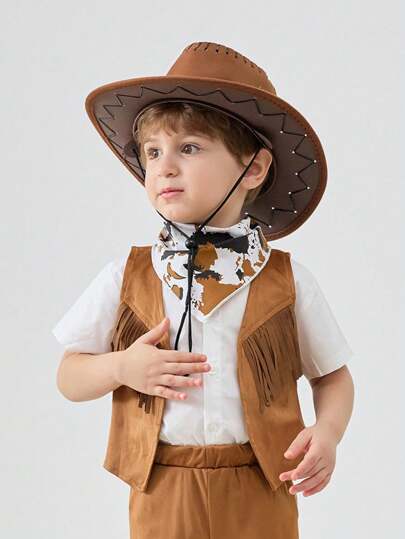 قبعة كاوبوي غربية للأطفال، قبعة للحماية من الشمس للخارج، قبعة كوستيوم كاوبوي من السهوب المغولية، قبعة بريشة لأداء المسرح ، قطعة واحدة