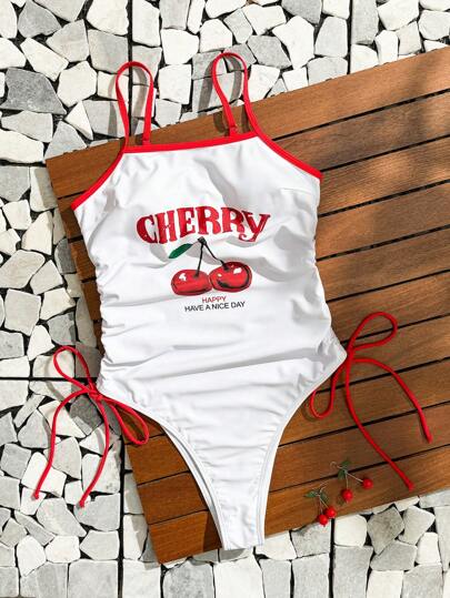 مايوه حريمي قطعة واحدة Swim Vcay البيكيني قطعة واحدة جميلة مع طبعة الكرز والخيط السحاب من الجانب، مناسب للصيف والشعبية
