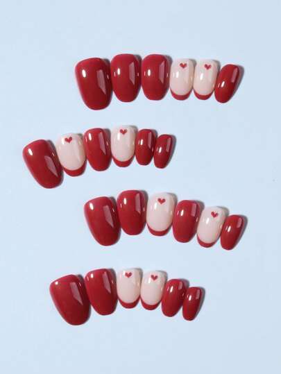 غيري إطلالة أظافرك مع 24 قطعة أظافر قصيرة بشكل بيضاوي وقلبي بطبعة فرنسية طقم أظافر لاصقة، أظافر اكريليك مزيفة مناسبة، تحتوي على غراء جيلي 1 قطعة وملف أظافر 1 قطعة، مناسبة للنساء والفتيات لاستخدامها في العمل والدراسة والحفلات اليومية