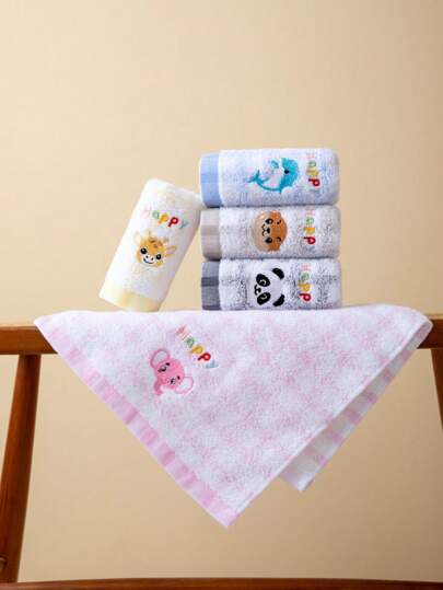 1/5 قطع مناشف قطنية صغيرة، مستطيلة ذات رسومات كرتونية جميلة، مطرزة بالحرف "سعيد"، بنمط حيوانات، مناشف وجه/يد للرجال والنساء، ماصة ناعمة سريعة الجفاف، مناسبة للحمام والمطبخ وهدايا عيد، للسفر والاستخدام السنوي، مقاومة للبهتان والتساقط