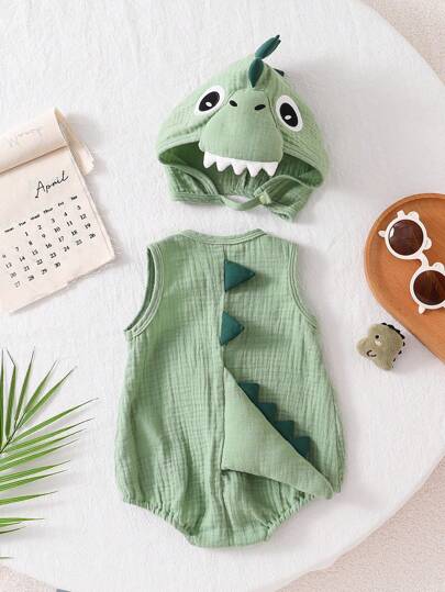 مايوه حريمي قطعة واحدة Persoplay Kids مجموعة بوديسوت وقبعة من القطن الناعم بشكل ديناصور لأطفال الصيف الصغار 2 قطعة، بتصميم مميز