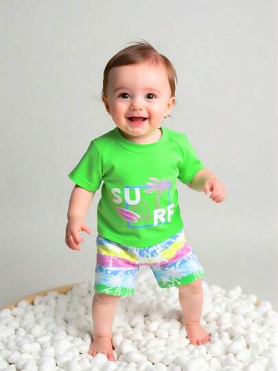 مايوه أولادي ملابس سباحة حول شجرة جوز الهند المطبوعة للأطفال الصبيان في العطلات