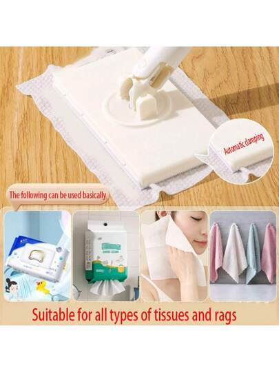 مسح آلي متعدد الاستخدامات مع قماش التنظيف القابل للاستبدال، أداة تنظيف منزلية محمولة برأس قابل للدوران 360 درجة وتصميم مقبض دفع-سحب، مناسب لتنظيف المطبخ والحمام باستخدام المناديل المبللة المختلفة والمناشف