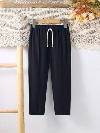 SHEIN بناطيل طويلة معمل للأولاد الصغار عادي ناعم ذات رباط، طراز الريف للربيع والصيف