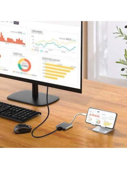 محول نوع C إلى HDTV 3 في 1، إخراج 4K HDTV، شحن سريع PD 100W نوع C، محول نقل بيانات USB 3.0