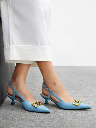 CUCCOO BIZCHIC أحذية بكعب قطة للنساء، بتصميم مدبب وناقص الظهر، بسلسلة، مناسبة للتنقل اليومي