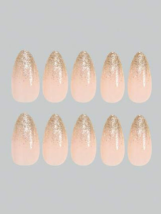 أضف لمسة من الرومانسية مع مجموعة 24 قطعة من أظافر الاصطناعية ذات الشكل اللوزي المتوسط بلون أساس أصفر وردي كلاسيكي فاخر، مرصعة بلمعان الذهب، للتغطية الكاملة، طقم مثالي لأناقة البنات والنساء، تشمل ورقة رقاقات لاصقة وشريط جيلي هلامي، الشحن عشوائي