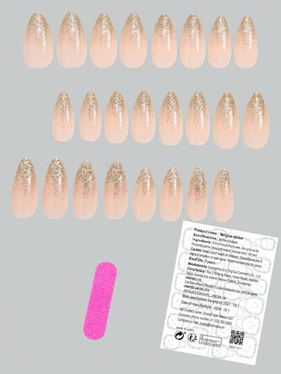 أضف لمسة من الرومانسية مع مجموعة 24 قطعة من أظافر الاصطناعية ذات الشكل اللوزي المتوسط بلون أساس أصفر وردي كلاسيكي فاخر، مرصعة بلمعان الذهب، للتغطية الكاملة، طقم مثالي لأناقة البنات والنساء، تشمل ورقة رقاقات لاصقة وشريط جيلي هلامي، الشحن عشوائي