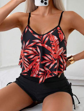 طقم تانكيني حريمي Swim Lushoire بيكيني بتوب محصود مطبوع مع حافة مكرمشة