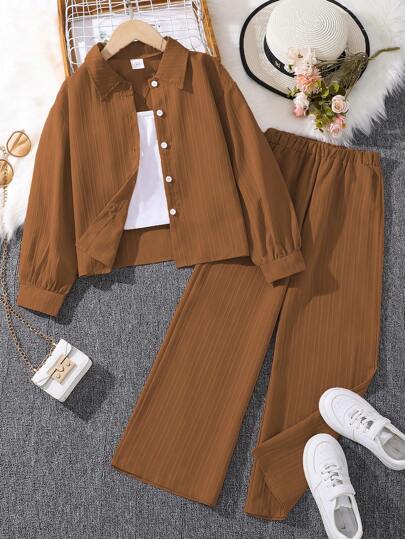 تيشيرتات بناتي طقم بنطلون ولباس علوي كم طويل مع طوق للبنات (مقاسات كبيرة) ، طراز جديد للخريف ، قطعتان