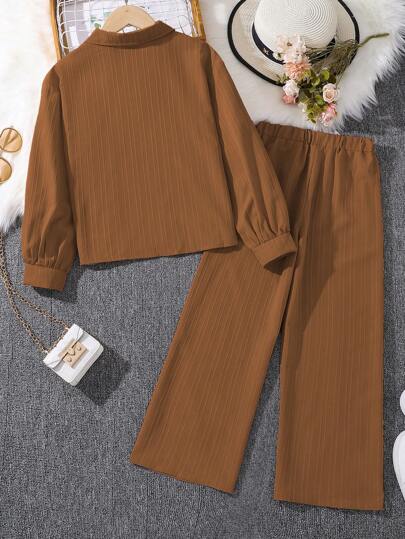 تيشيرتات بناتي طقم بنطلون ولباس علوي كم طويل مع طوق للبنات (مقاسات كبيرة) ، طراز جديد للخريف ، قطعتان