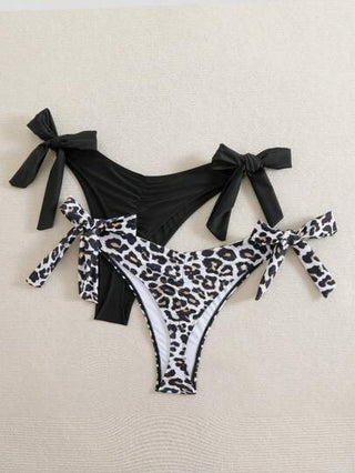 SHEIN Swim Curve مجموعة من 2 قطعة سوداء ولبوردي مقاس كبير من بيكيني سفلي بتصميم متموج وجانب مربوط ، بادي بحري صيفي