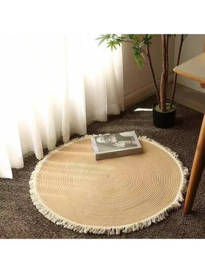 سجادة بوهيمية ذات شراريب - سجادة ناعمة مضادة للانزلاق بشرابات للغرفة المعيشة وغرفة النوم، سجادة بوهو خفيفة الوزن (قطر 31.5 بوصة/17.72 بوصة/15.75 بوصة، بيج)