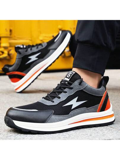 GUYISA أحذية أمان رجالية باللون الأسود والرمادي، أحذية قصيرة بطرف حديدي مضاد للتحطم والثقب، مع نعل كاموفلاج ناعم ، أحذية وظيفية حماية أزياء سوداء، تنفس في كل الفصول