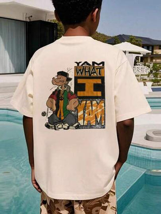 تي شيرت تيشيرت قصير الأكمام طاقم الرقبة للأولاد مطبوع برسومات كاجوال، ملابس صيفية للطلاب الشباب - تيشيرت جذاب يجلب الفرح والسعادة لكل طفل!