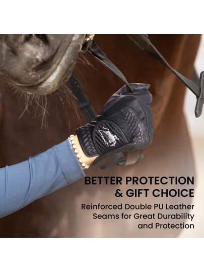 FINGER TEN قفازات ركوب الخيل للنساء قابلة للتمدد، قفازات فروسية، مضادة للانزلاق، تنفس جيد وخفيفة الوزن مناسبة لركوب الدراجات والدراجات الهوائية والبستنة والأنشطة الخارجية مناسبة لجميع الفصول