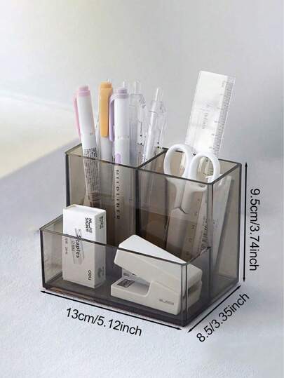 قاعدة قلم شفافة من البلاستيك الأكريليك ذات ثلاثة أقسام، صندوق تخزين مكتبي للمكتب، منظم متعدد الاستخدامات لمكتب الطالب، رف تخزين سعة كبيرة للمستحضرات ، عودة إلى المدرسة