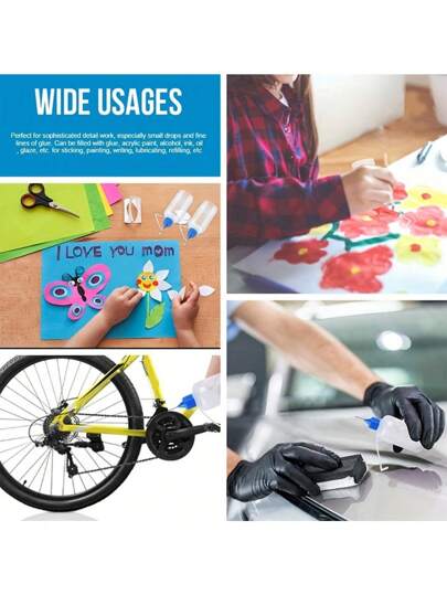 6 قطع زجاجات تطبيق بخرطوم دقيق، زجاجات قابلة لإعادة التعبئة، زجاجات ضغط بإبرة، حاويات شبه إبرة للصق 0.34 أونصة، ألوان عشوائية، تشمل 2 قمع صغير، مناسبة ل- DIY والحرف اليدوية والمختبر والرسم والحبر والفن التشكيلي - مواد بلاستيكية متينة