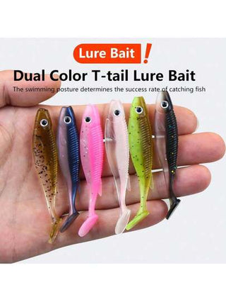 10 قطع / 20 قطعة طعم ناعم ثنائي اللون ذو ذيل T، طعم معدني منعكس لصيد الأسماك البحرية والمياه العذبة مناسب لأسماك السليم والبلاص والمندرين، صالح للاستخدام في المياه المالحة والعذبة