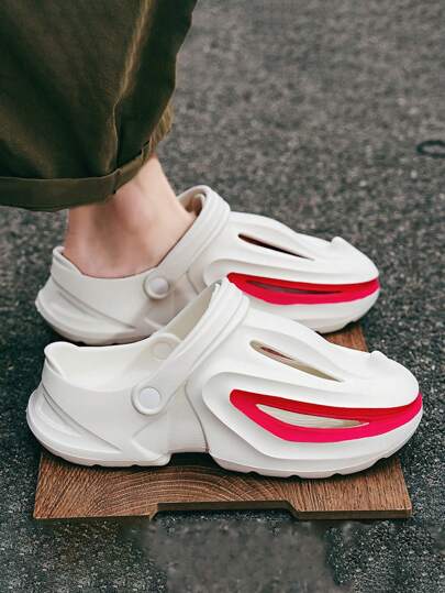 أحذية رجالية مثقوبة مع أربطة لينة وأطراف للاستخدام الداخلي والخارجي كنعال شاطئ، عصرية وشاملة، سميكة السُّ-ول وأنيقة