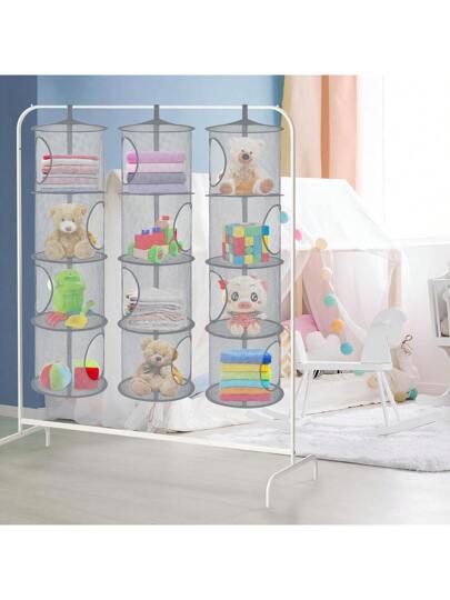 قطعة واحدة حقيبة قابلة للطي لتخزين الدمى الفراء ، منظم من 4 طبقات من الشبكة المعدنية لتوفير المساحة ، 110 سم * 30 سم ، مناسبة لتخزين الألعاب والقفازات والقبعات والجوارب