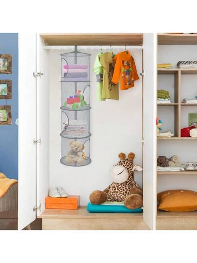 قطعة واحدة حقيبة قابلة للطي لتخزين الدمى الفراء ، منظم من 4 طبقات من الشبكة المعدنية لتوفير المساحة ، 110 سم * 30 سم ، مناسبة لتخزين الألعاب والقفازات والقبعات والجوارب