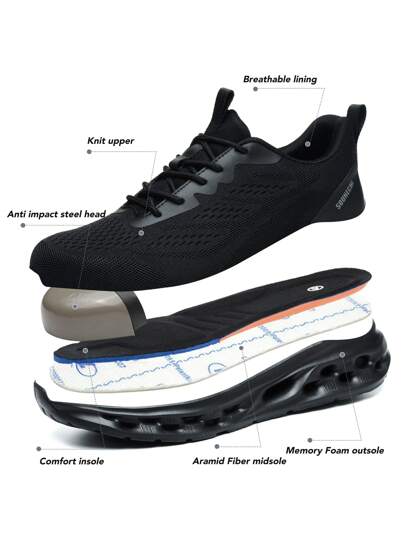 أحذية أمان بنسبة فولاذية للرجال والنساء، خفيفة الوزن، منفذة للهواء، مضادة للكسر والطعن، مريحة للبناء والأعمال الخارجية، أحذية أمان بنسبة فولاذية للرياضة