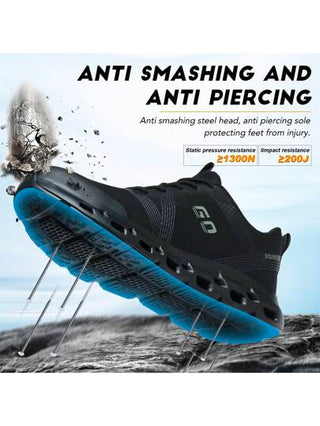 أحذية أمان بنسبة فولاذية للرجال والنساء، خفيفة الوزن، منفذة للهواء، مضادة للكسر والطعن، مريحة للبناء والأعمال الخارجية، أحذية أمان بنسبة فولاذية للرياضة