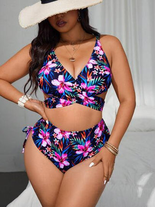 Swim Lushoire مجموعة بكيني مطبوع بطبعات استوائية، مقاس كبير للنساء، لأجواء عطلة الشاطئ العادية
