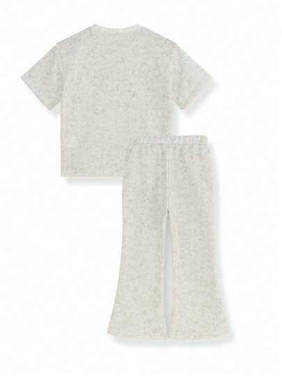 تيشيرتات بناتي 2 قطعة/طقم قميص قصير الأكمام وبنطال طباعة حروف للفتيات الصغيرات، ملابس كاجوال