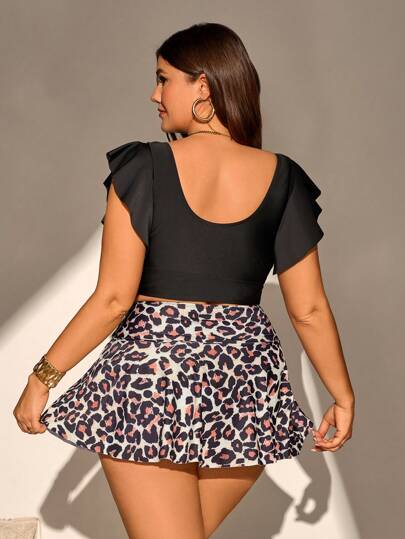 Swim Chiccia بدلة سباحة تانكيني بمقاسات كبيرة للنساء مع طبعات نمر عشوائية ملونة وفضفاضة للتحكم بالبطن