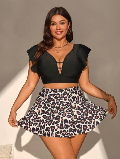 Swim Chiccia بدلة سباحة تانكيني بمقاسات كبيرة للنساء مع طبعات نمر عشوائية ملونة وفضفاضة للتحكم بالبطن