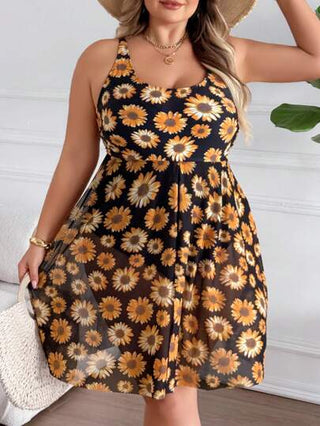 SHEIN CURVE+ بدلة سباحة كاملة مع لوحة شبكية للنساء ذوات الحجم الكبير مزخرفة بطباعة الشمسية للصيف، بدلة سباحة لإجازة الشاطئ