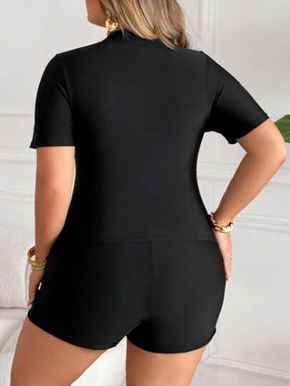 SHEIN CURVE+ بيكيني أسود كامل المقاس للنساء، طقم ملابس السباحة الشاطئية