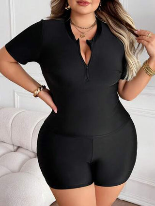 SHEIN CURVE+ بيكيني أسود كامل المقاس للنساء، طقم ملابس السباحة الشاطئية