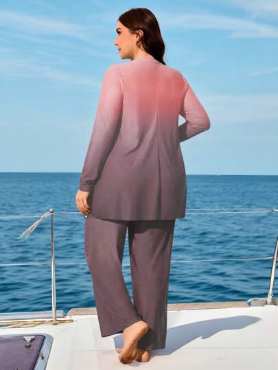 Swim Mulvari طقم بيكيني فضفاض بأكمام طويلة وياقة مستديرة للنساء بطبعات تدرجية ملونة، بقصة مستوحاة من الطراز الشرق أوسطي، مناسب للإستجمام والأجازات'