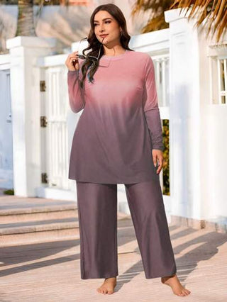 Swim Mulvari طقم بيكيني فضفاض بأكمام طويلة وياقة مستديرة للنساء بطبعات تدرجية ملونة، بقصة مستوحاة من الطراز الشرق أوسطي، مناسب للإستجمام والأجازات'