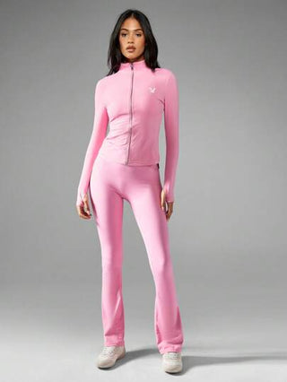 MISSGUIDED Missguided x Playboy معطف رياضي أدائي مقاوم للرطوبة، ذو سحاب كامل وياقة عالية، أكمام طويلة وضغط محكم، ملابس رياضية للياقة البدنية والتمرينات والتدريب والتمارين والركض والرياضة