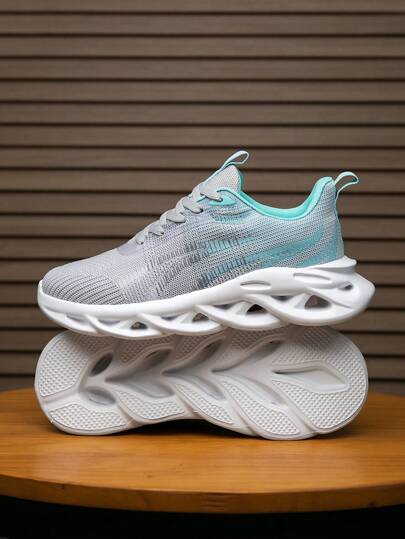 أحذية رياضية كاجوال مصنوعة من الأومبريه المحبوك ذات الرباط، تصميم متعدد الاستخدامات للاستعمال اليومي والخارجي، مع نعل جوفاء، مناسبة للاستخدام اليومي، الخارجي، الجري