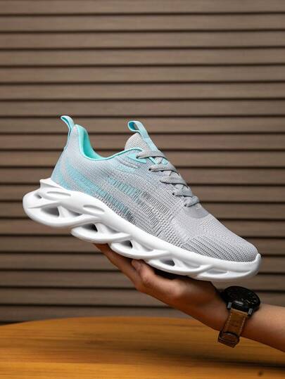 أحذية رياضية كاجوال مصنوعة من الأومبريه المحبوك ذات الرباط، تصميم متعدد الاستخدامات للاستعمال اليومي والخارجي، مع نعل جوفاء، مناسبة للاستخدام اليومي، الخارجي، الجري