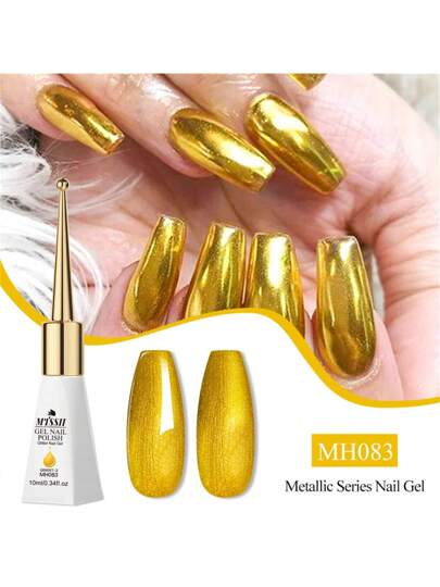 Mtssii 1 قطعة من طلاء الأظافر الهلامي ذو المظهر المعدني الذهبي سعة 10مل، ذو تأثير مرآة معدنية - طويل الأمد، سهل الاستخدام، طلاء أظافر جل نصف دائم "ينقشر بسهولة" بألوان ذهبي وأحمر وأزرق، مناسب لصالونات ومنازل الأظافر والنحت على الأظافر في الصيف